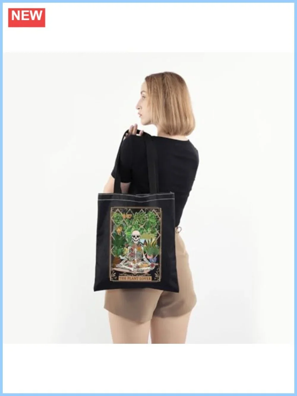 Skeleton Plant Tote Bag Tarot Card The Plant Lover Reusable Polyester